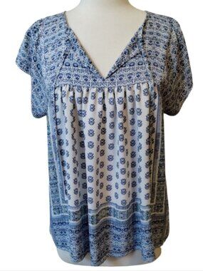 GAP Top Large Blue Print Blouse